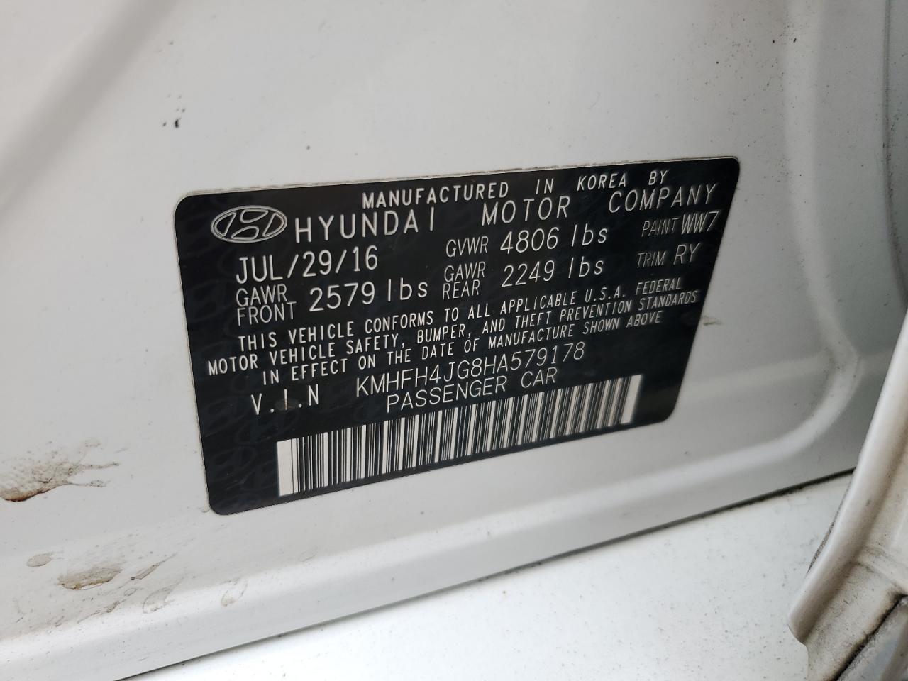 KMHFH4JG8HA579178 2017 Hyundai Azera Limited