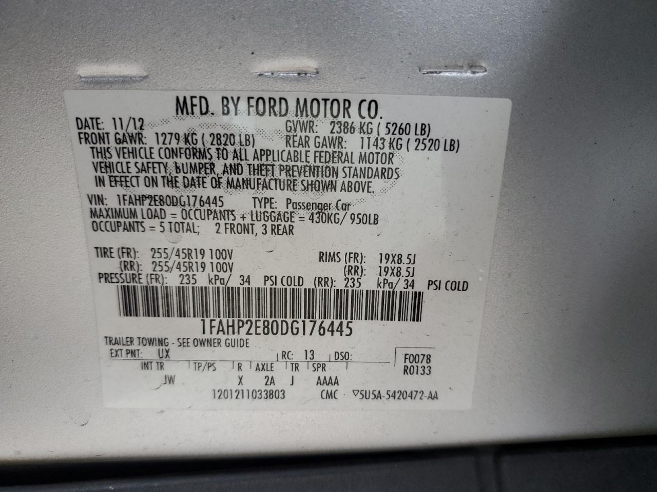 1FAHP2E80DG176445 2013 Ford Taurus Sel