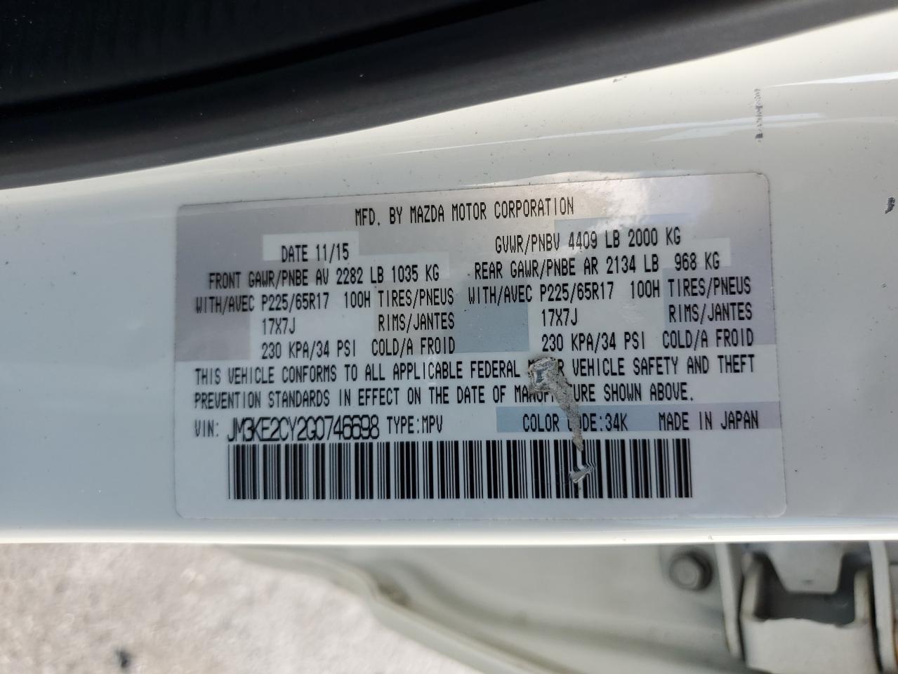 JM3KE2CY2G0746698 2016 Mazda Cx-5 Touring