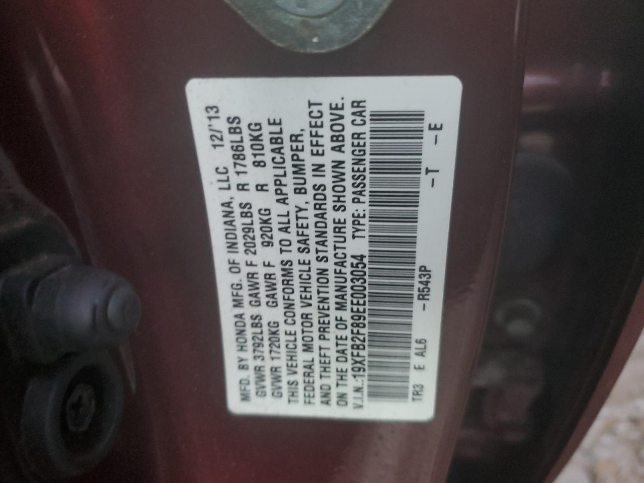 19XFB2F89EE003054 2014 Honda Civic Ex