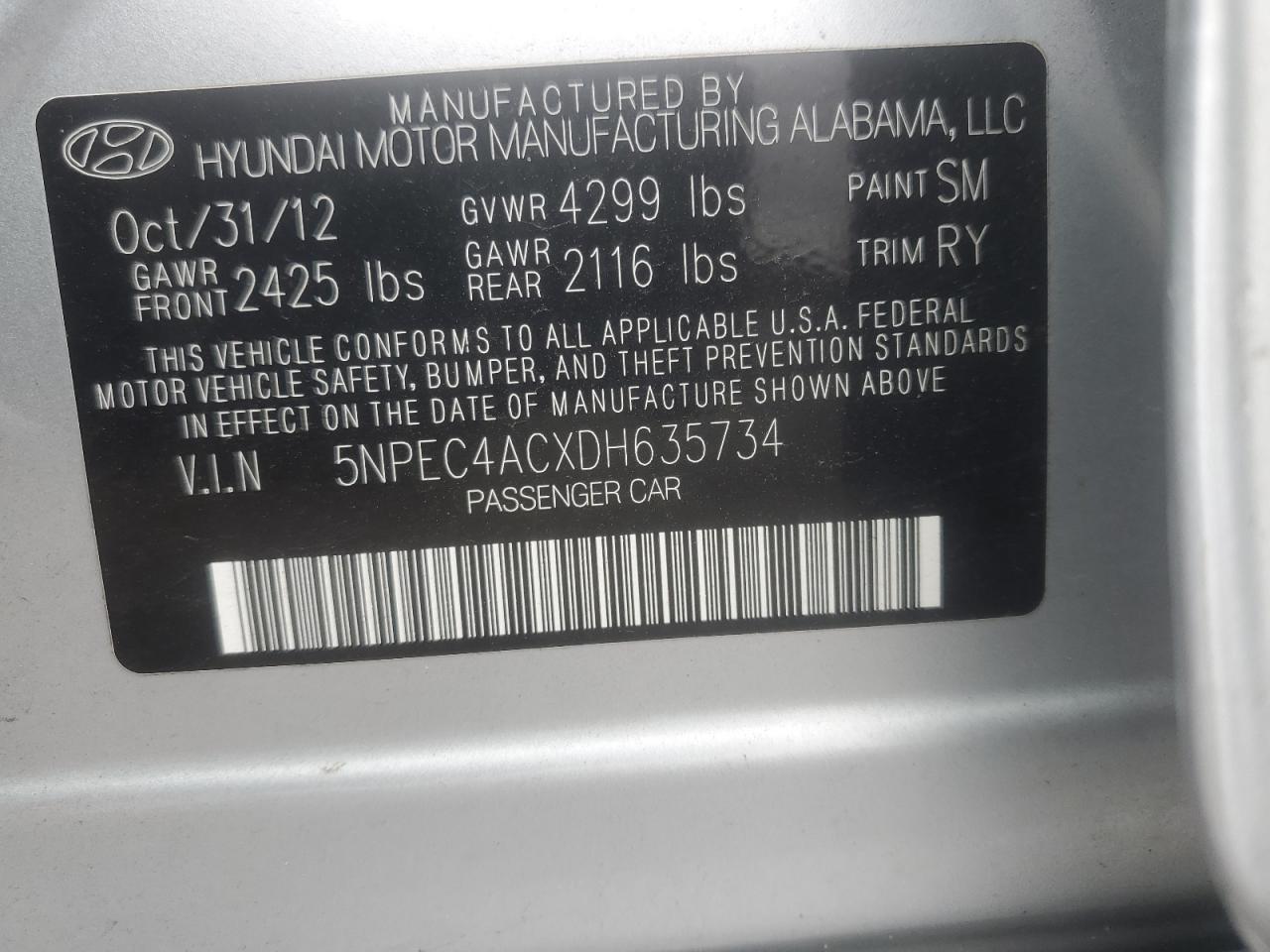 5NPEC4ACXDH635734 2013 Hyundai Sonata Se