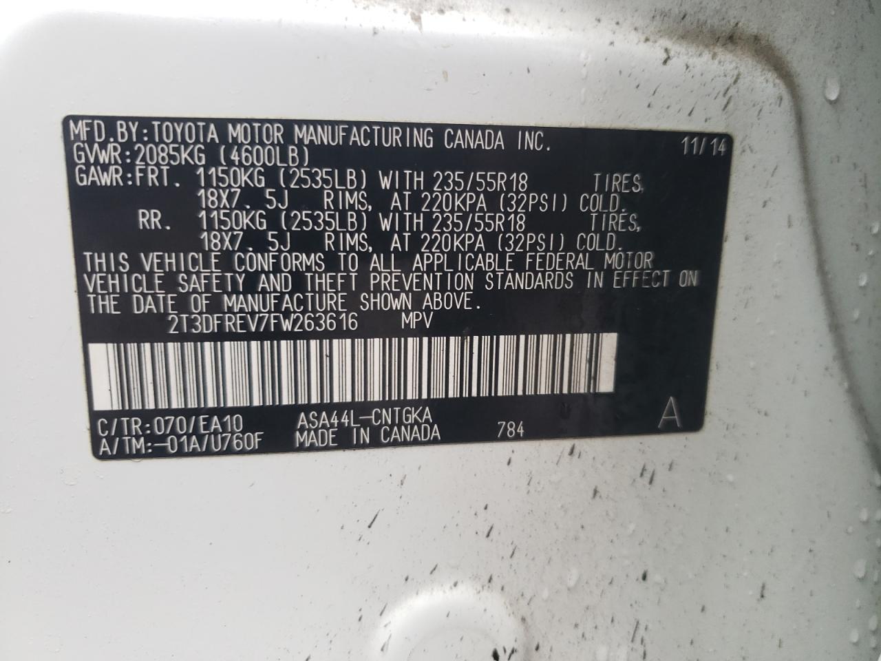 2T3DFREV7FW263616 2015 TOYOTA RAV 4 - Image 12