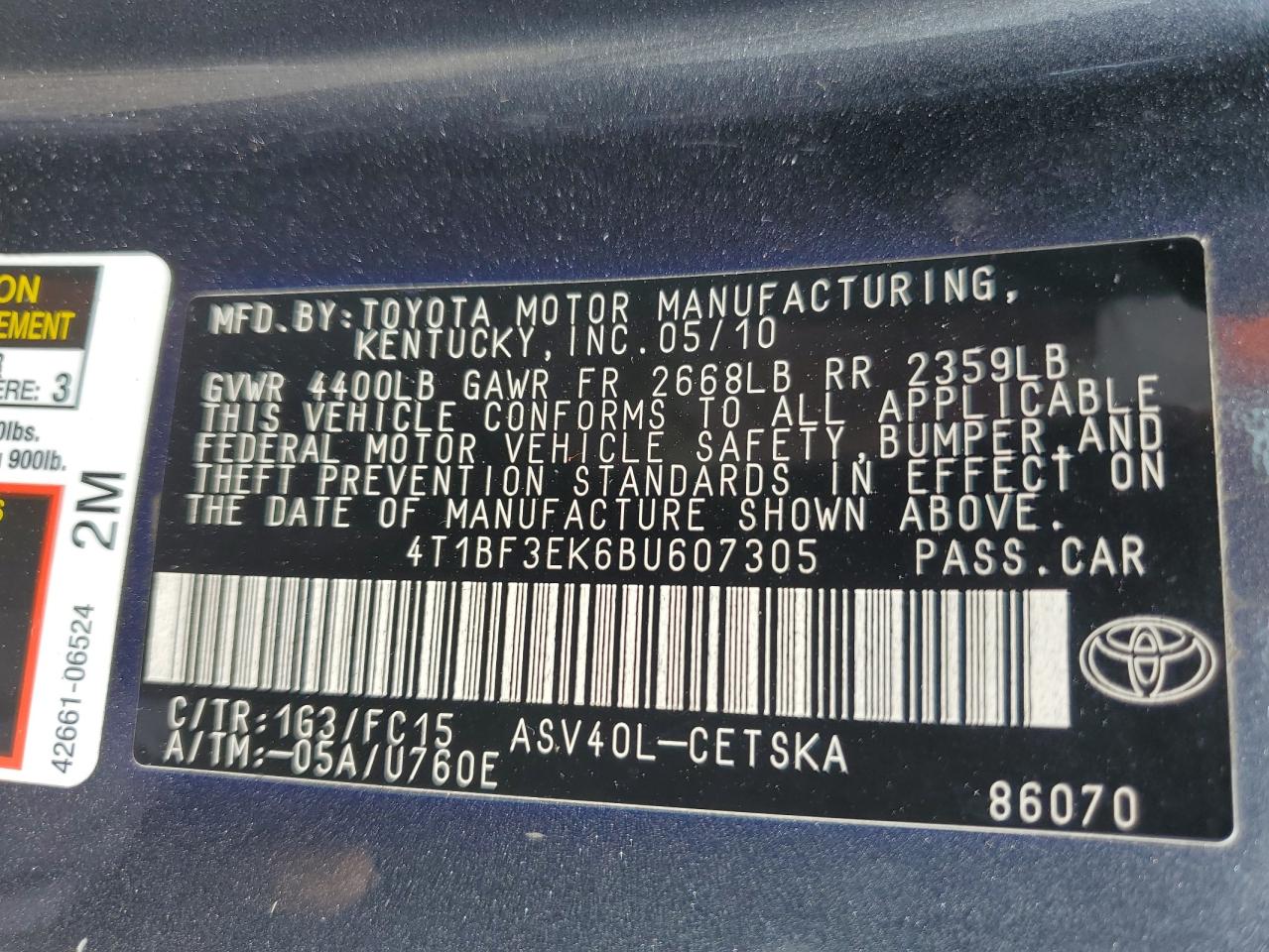 4T1BF3EK6BU607305 2011 Toyota Camry Base