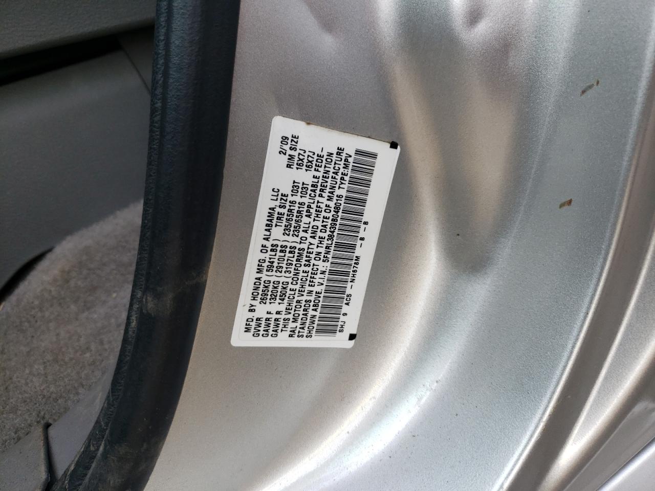 2009 Honda Odyssey Ex VIN: 5FNRL38439B048016 Lot: 71284914