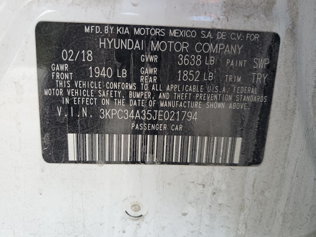 3KPC34A35JE021794 2018 Hyundai Accent Limited