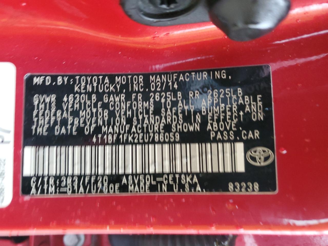 4T1BF1FK2EU786059 2014 Toyota Camry L