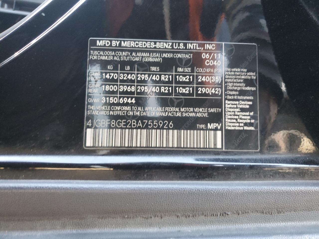 4JGBF8GE2BA755926 2011 Mercedes-Benz Gl 550 4Matic