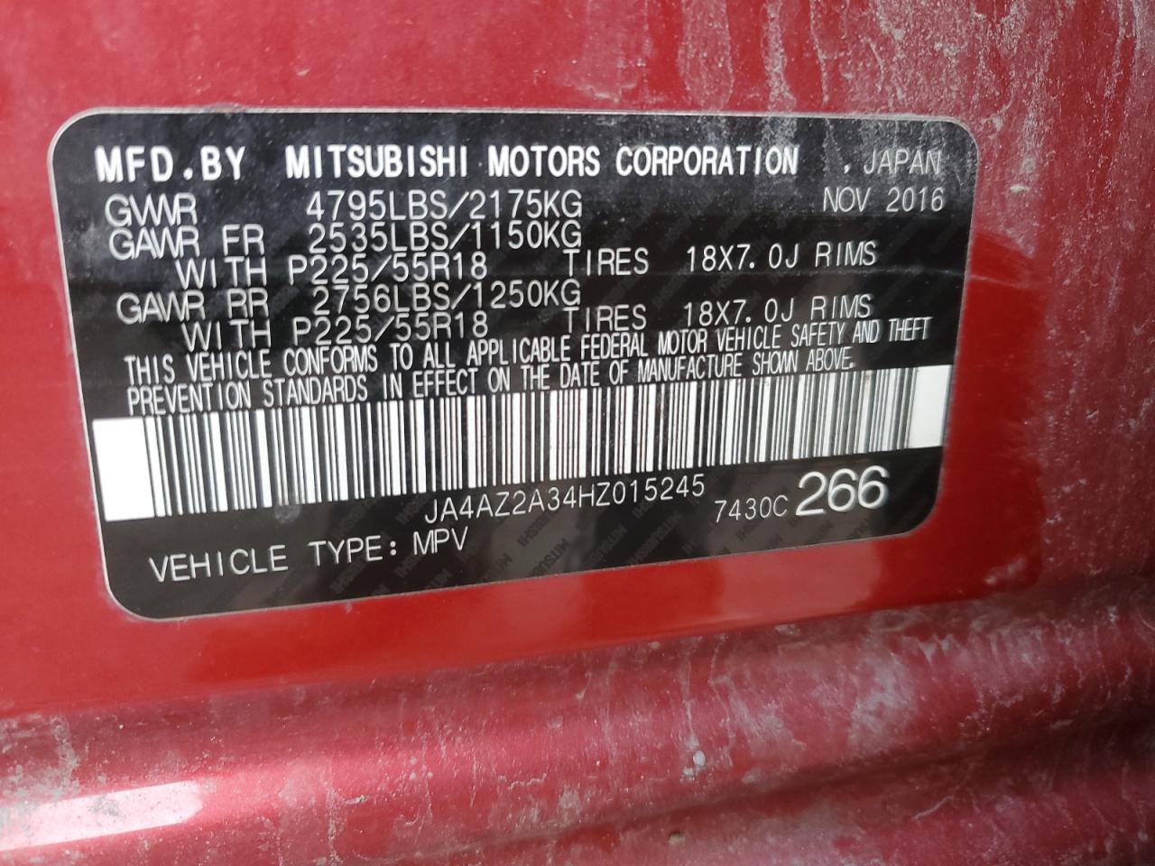 JA4AZ2A34HZ015245 2017 Mitsubishi Outlander Es