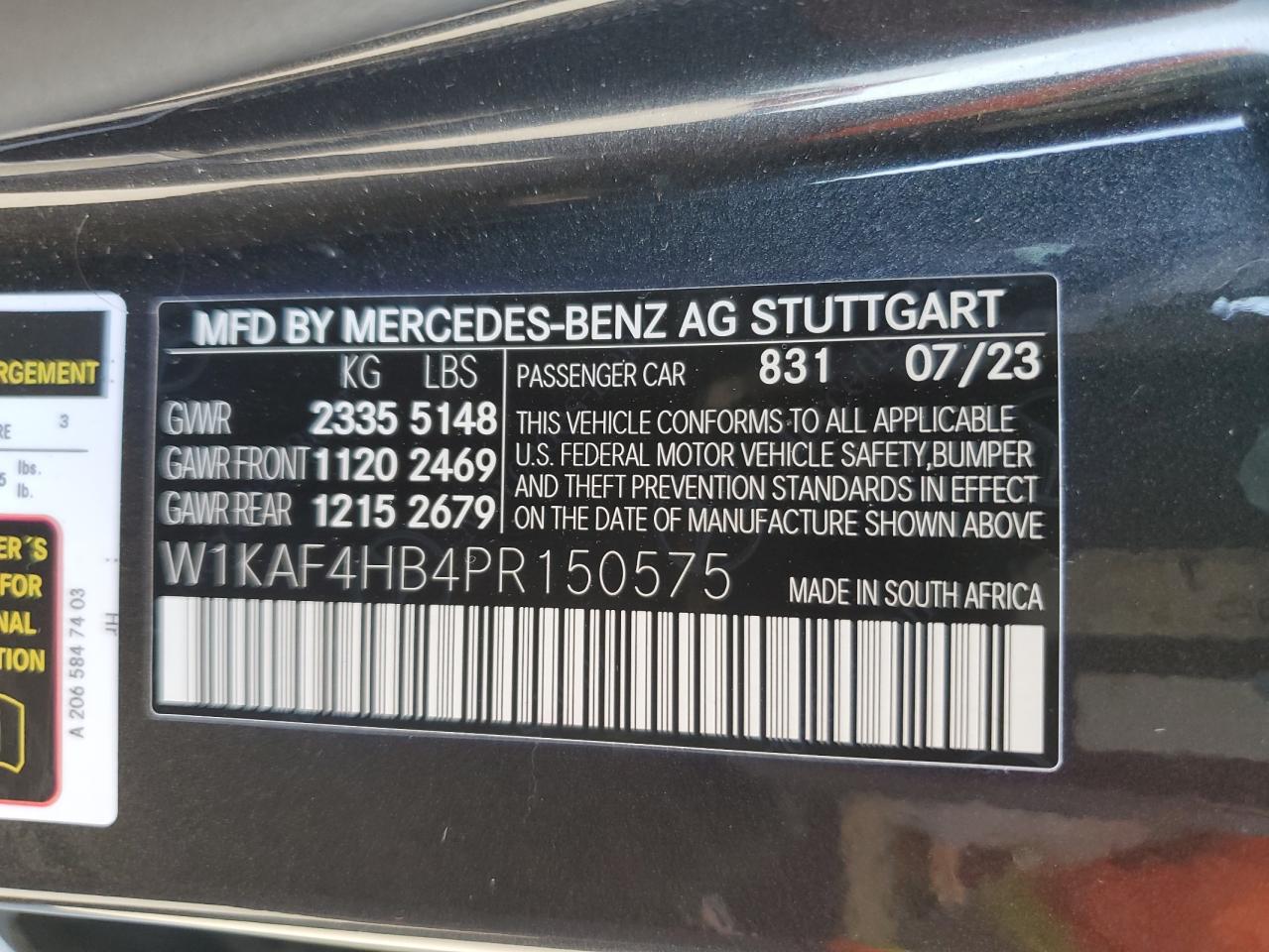 2023 Mercedes-Benz C 300 4Matic VIN: W1KAF4HB4PR150575 Lot: 70022494