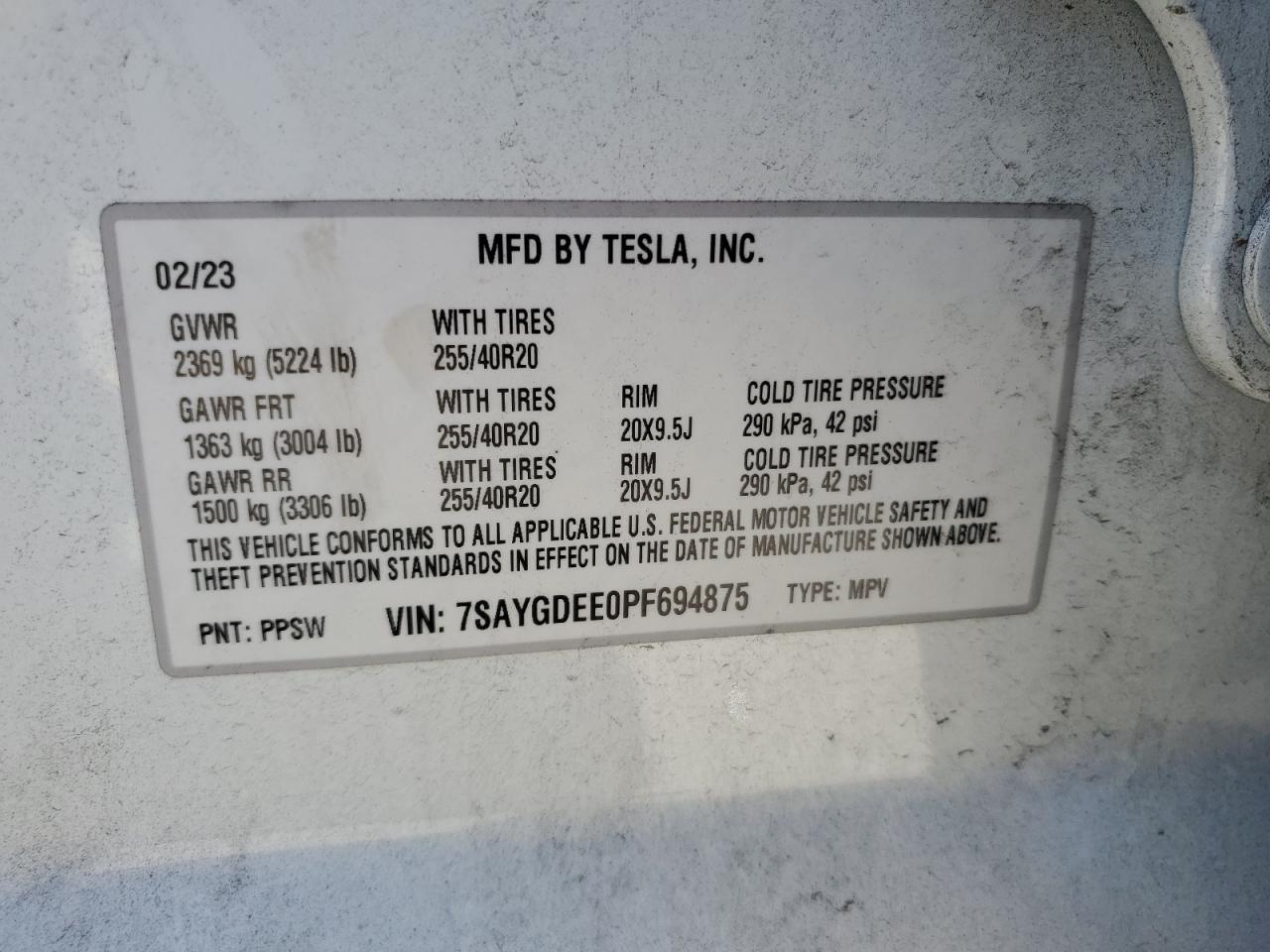 7SAYGDEE0PF694875 2023 Tesla Model Y