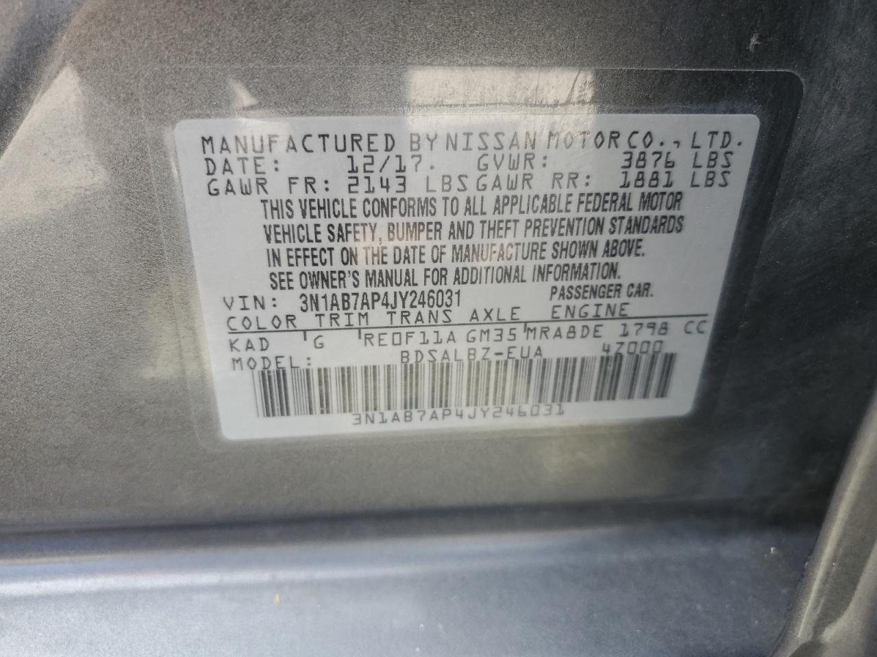 3N1AB7AP4JY246031 2018 Nissan Sentra S