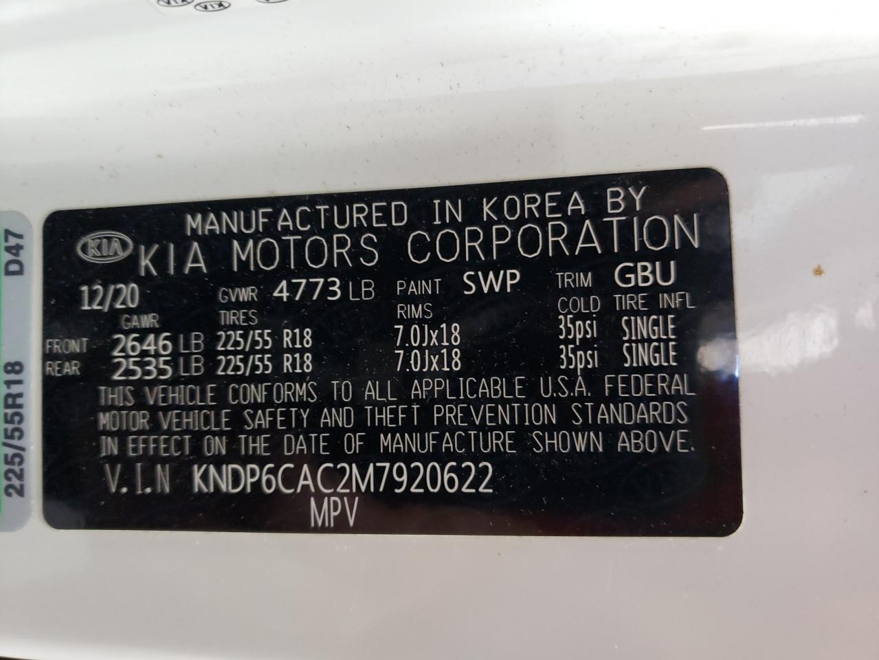 KNDP6CAC2M7920622 2021 Kia Sportage S