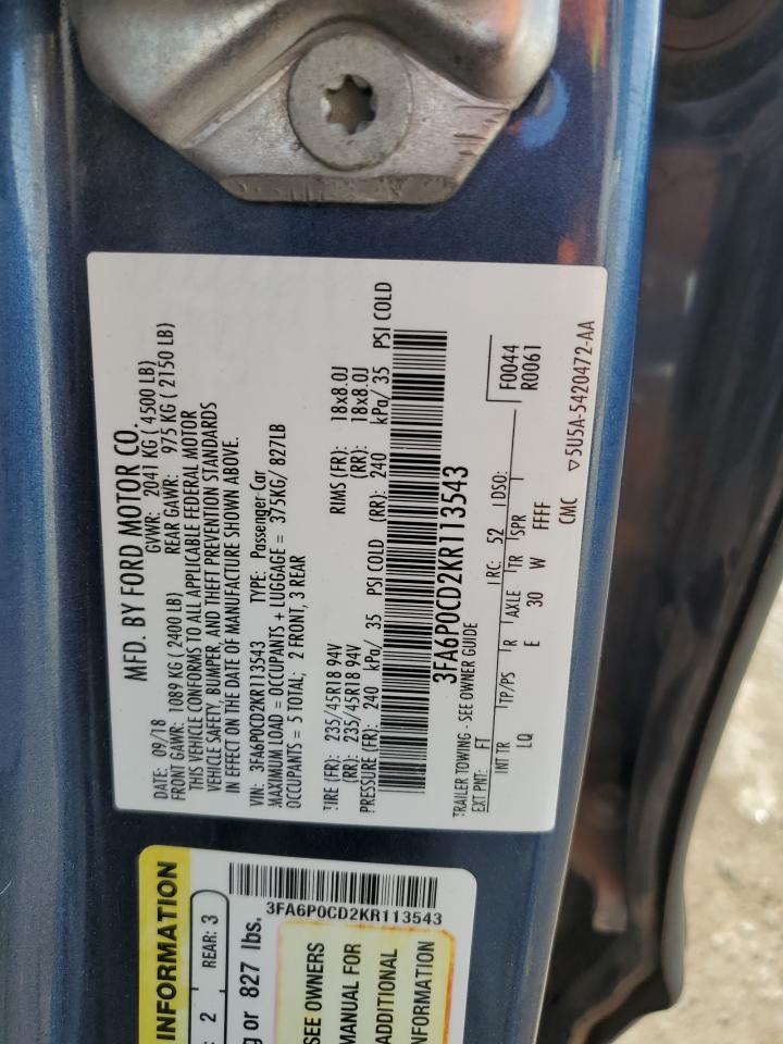 3FA6P0CD2KR113543 2019 Ford Fusion Sel