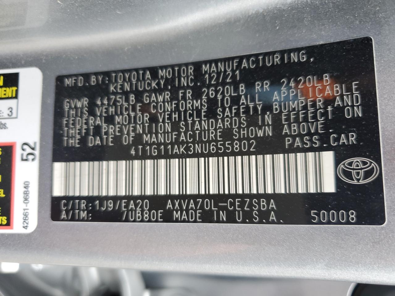 4T1G11AK3NU655802 2022 TOYOTA CAMRY - Image 14