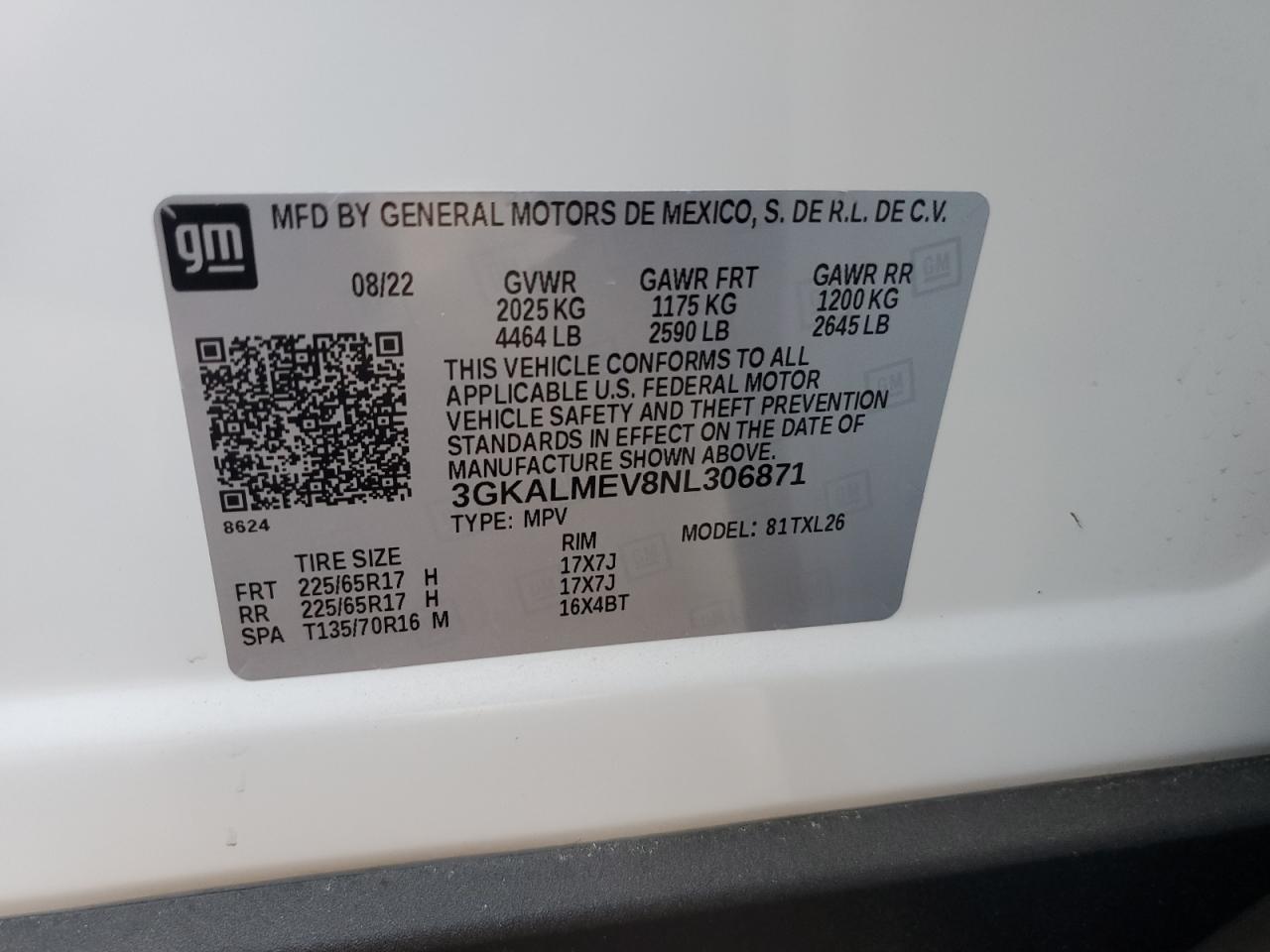 3GKALMEV8NL306871 2022 GMC Terrain Sle