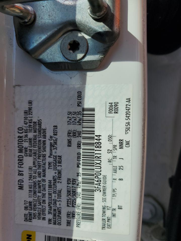 2018 Ford Fusion Se Hybrid VIN: 3FA6P0LUXJR118844 Lot: 73201664