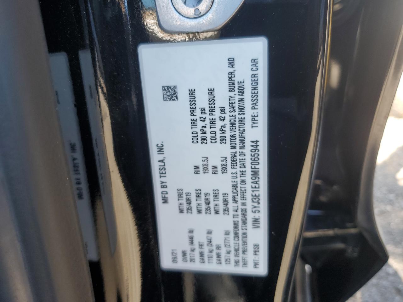 5YJ3E1EA9MF065944 2021 Tesla Model 3