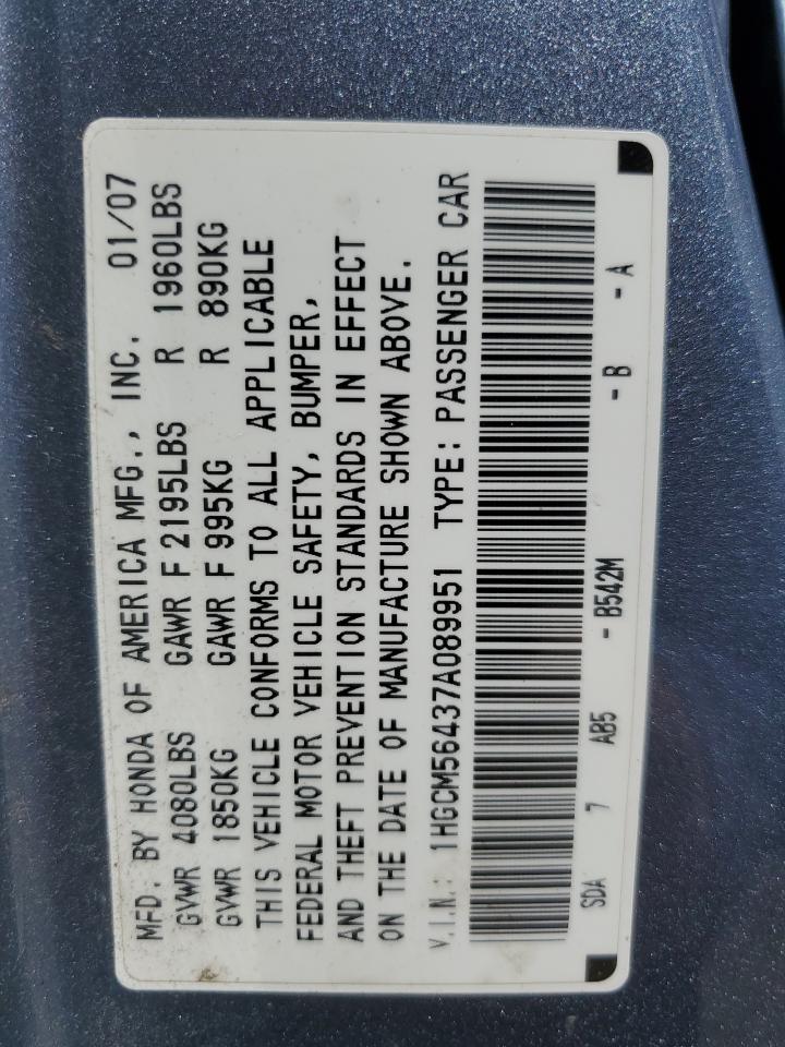 1HGCM56437A089951 2007 Honda Accord Lx