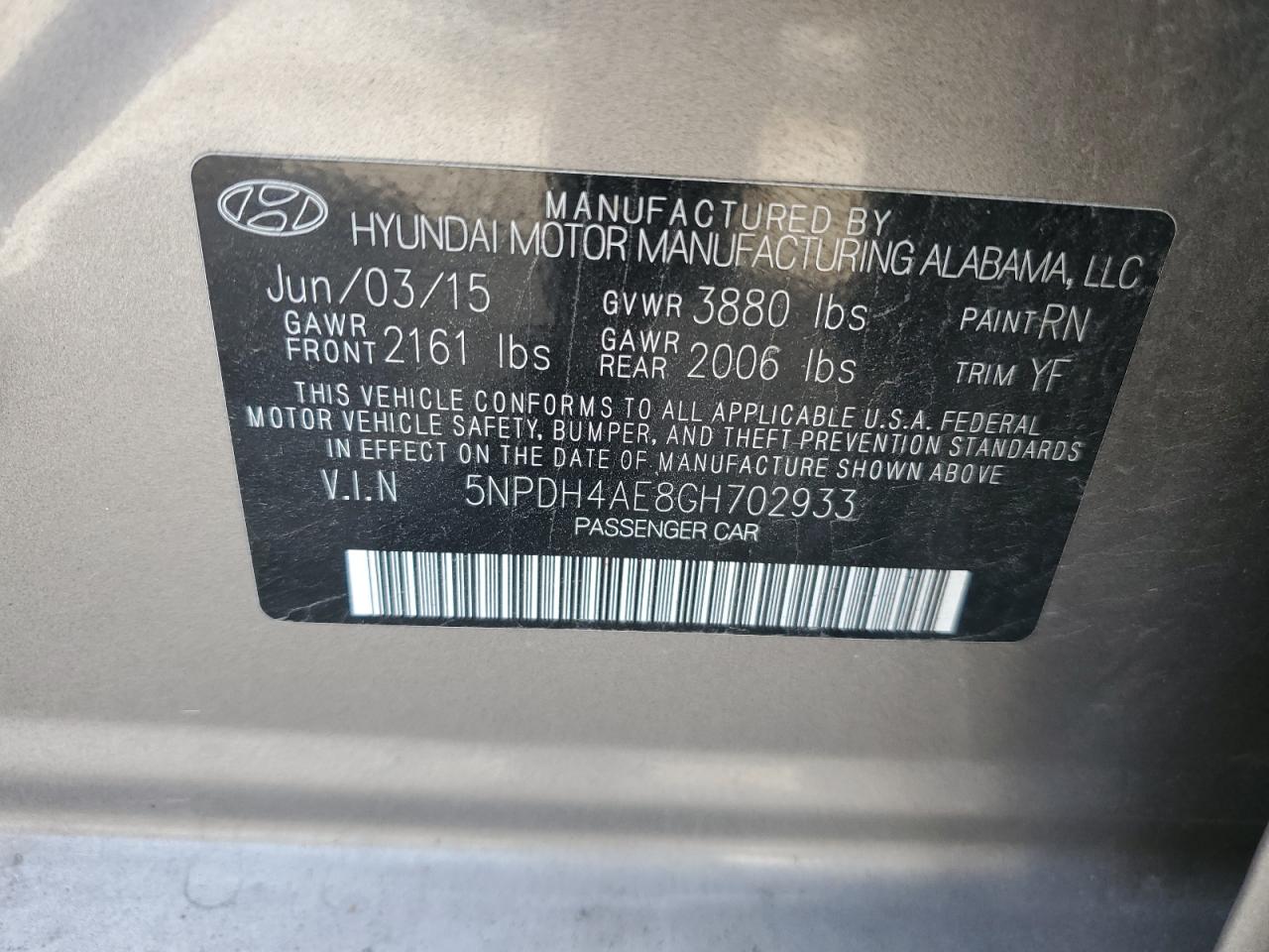 5NPDH4AE8GH702933 2016 Hyundai Elantra Se