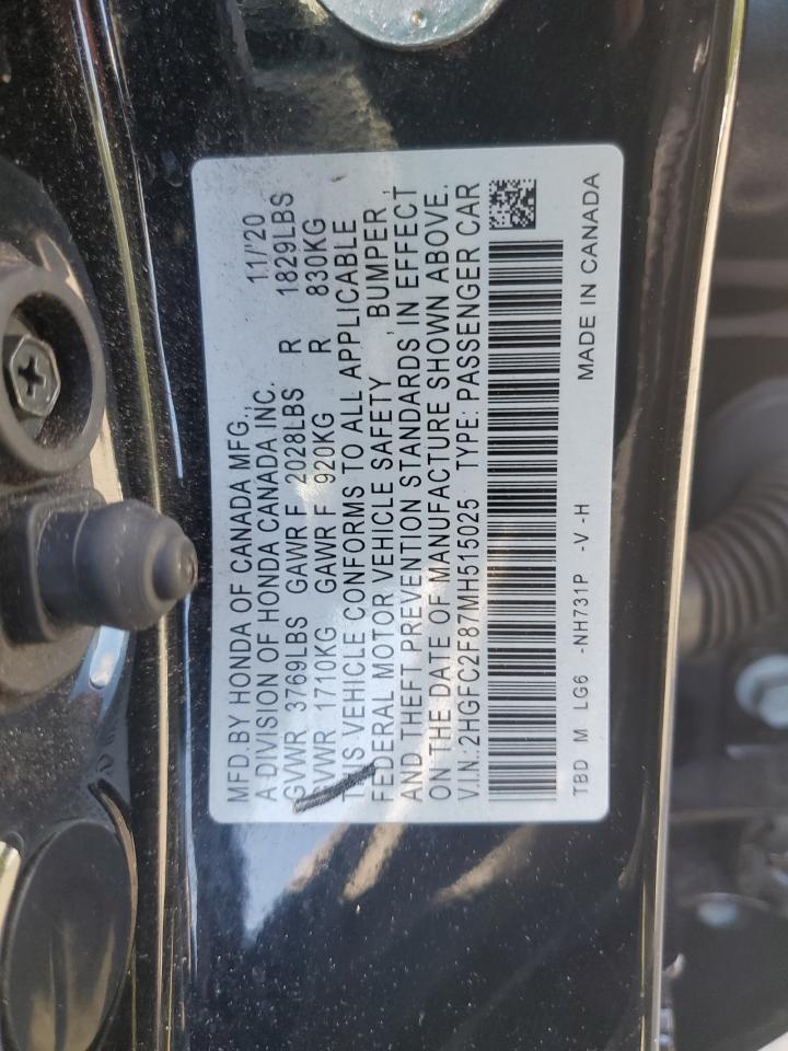 2HGFC2F87MH515025 2021 Honda Civic Sport 2HGFC2F87MH515025 2021 Honda Civic Sport