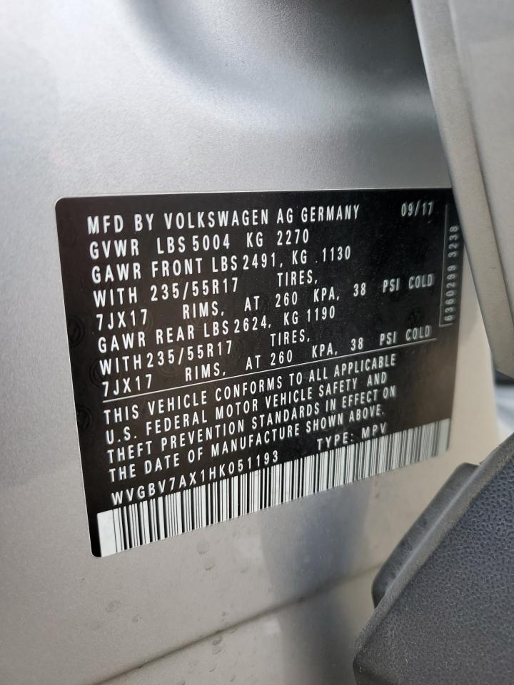 WVGBV7AX1HK051193 2017 Volkswagen Tiguan S