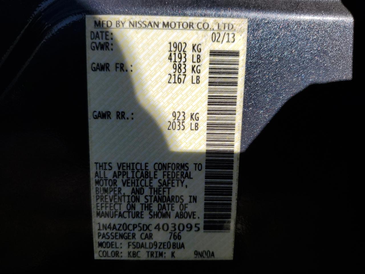 1N4AZ0CP5DC403095 2013 Nissan Leaf S