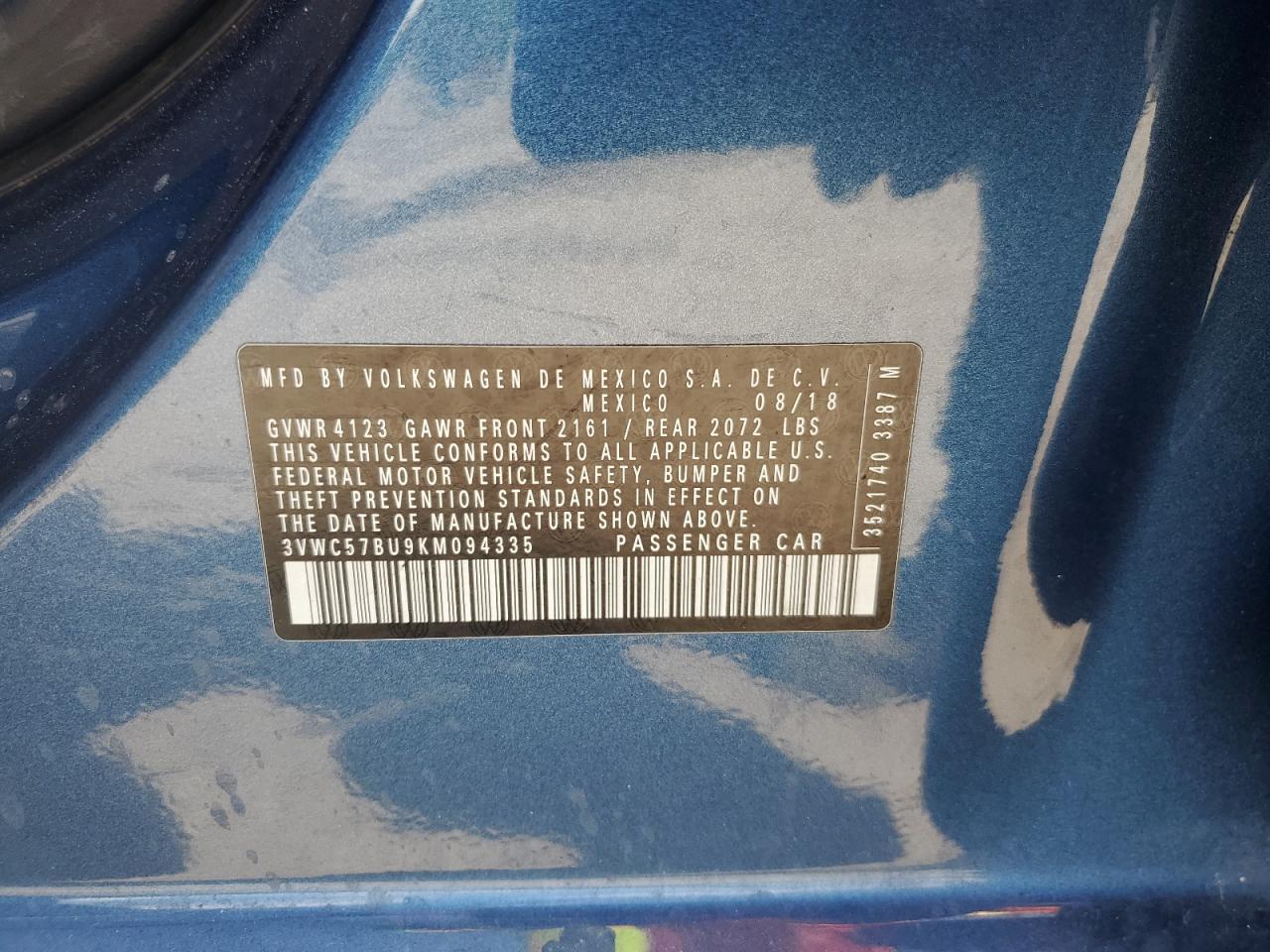 2019 Volkswagen Jetta S VIN: 3VWC57BU9KM094335 Lot: 72698914