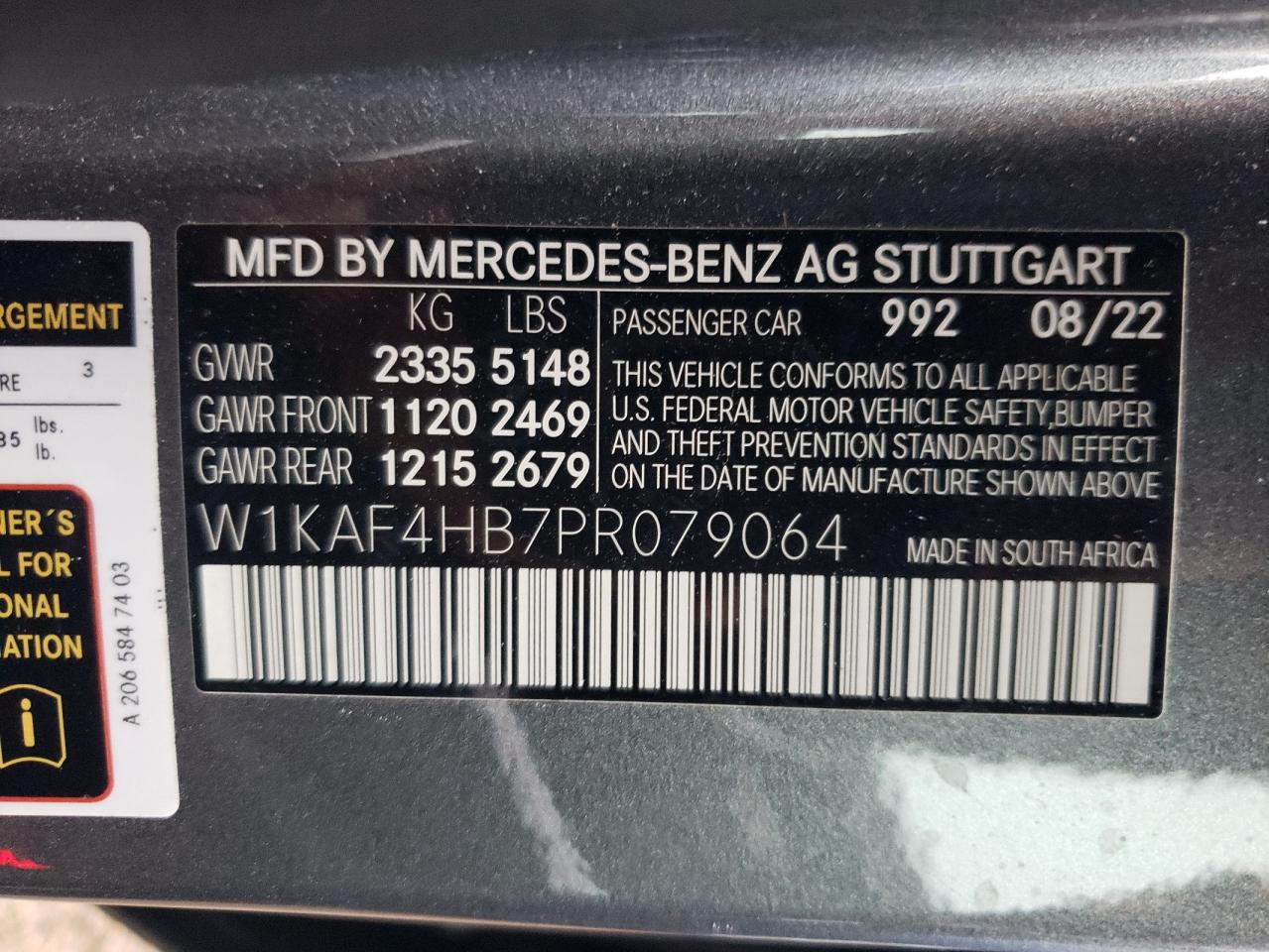 2023 Mercedes-Benz C 300 4Matic VIN: W1KAF4HB7PR079064 Lot: 72796904