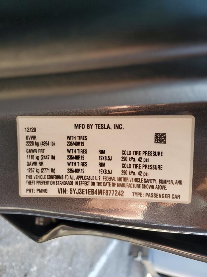 2021 Tesla Model 3 VIN: 5YJ3E1EB4MF877242 Lot: 70336084