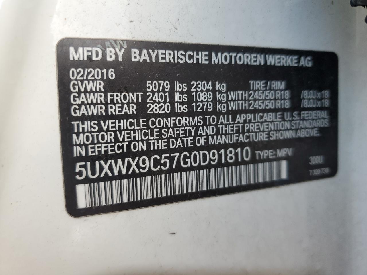 5UXWX9C57G0D91810 2016 BMW X3 xDrive28I