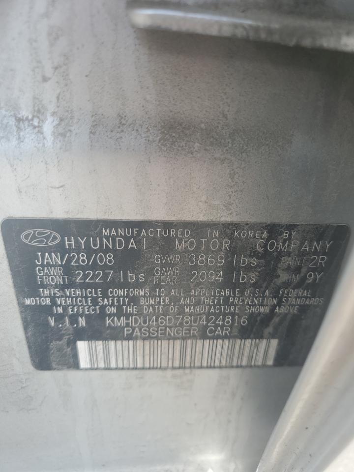 KMHDU46D78U424816 2008 Hyundai Elantra Gls