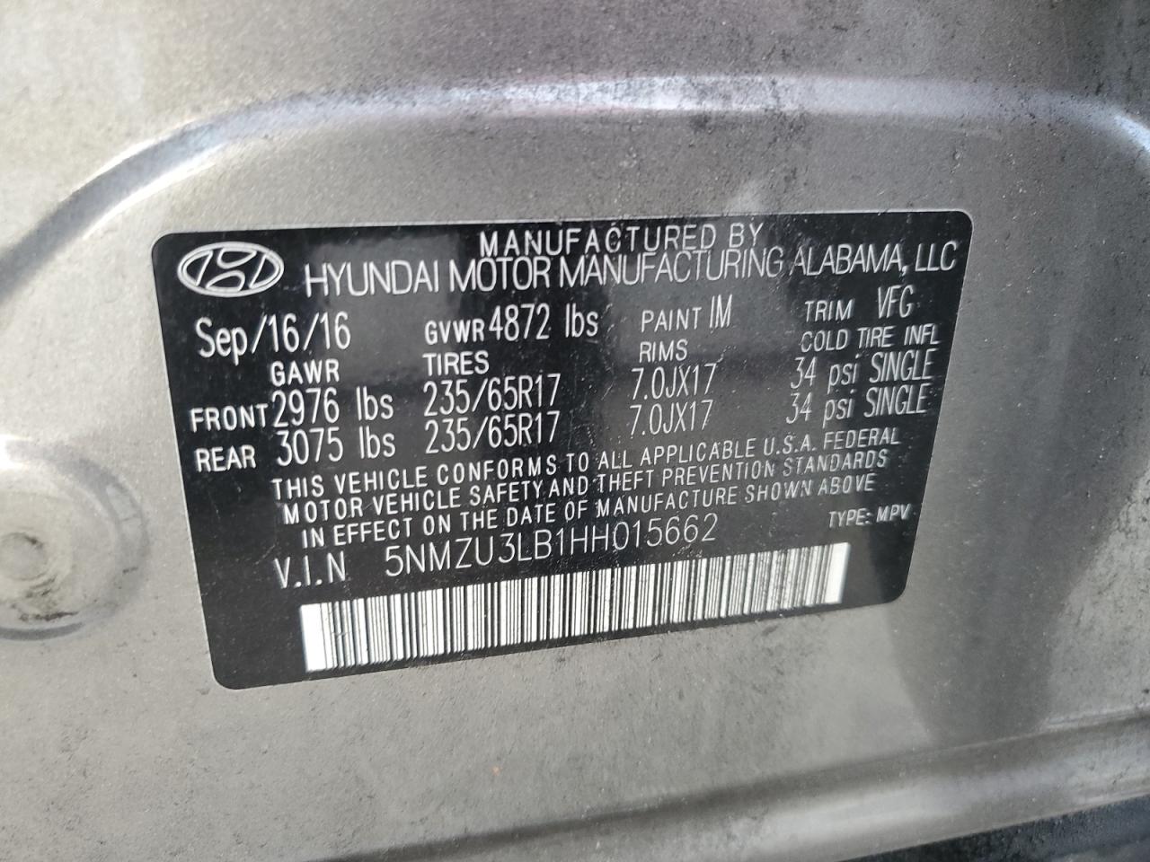 5NMZU3LB1HH015662 2017 HYUNDAI SANTA FE - Image 14