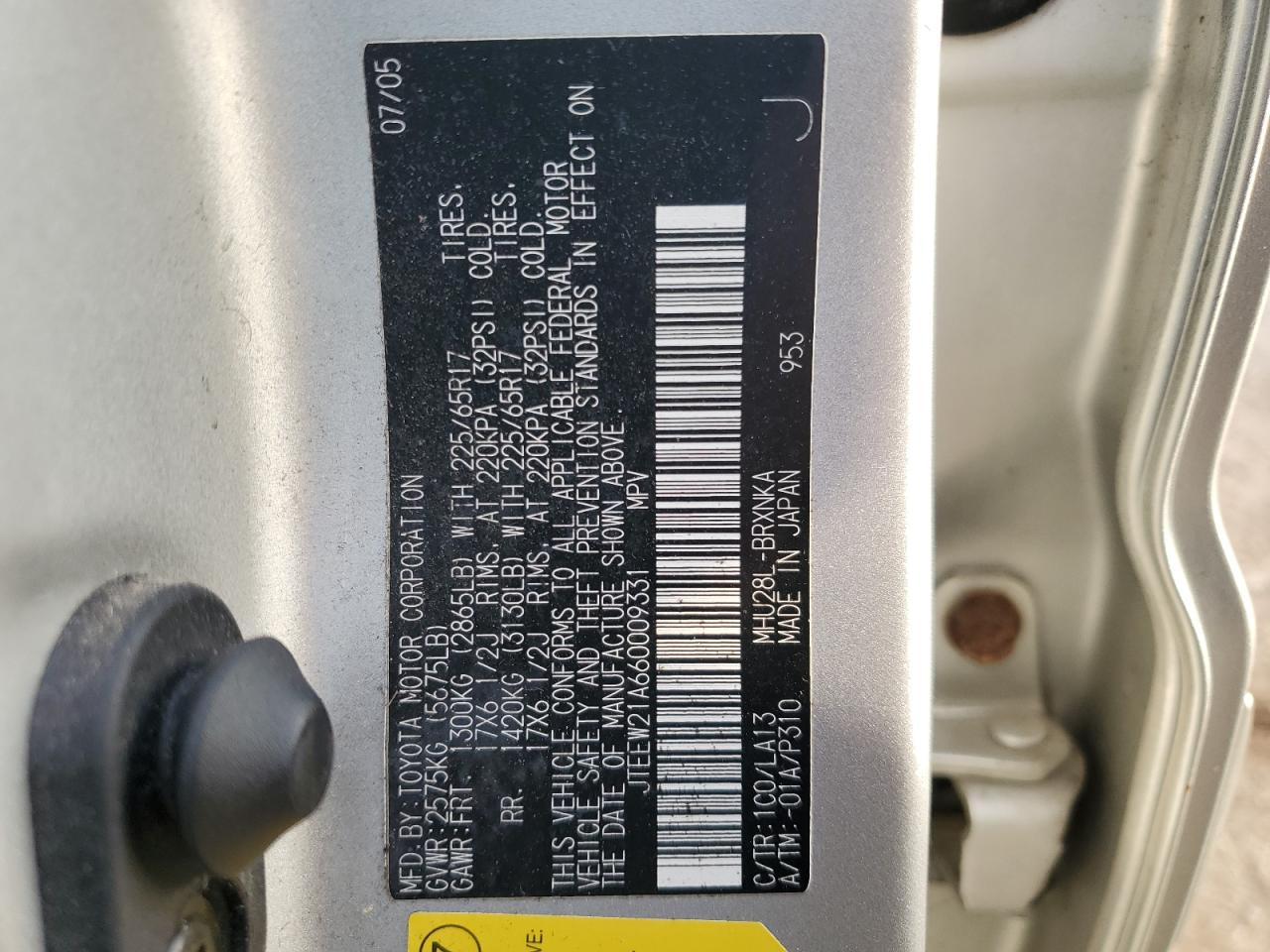 JTEEW21A660009331 2006 Toyota Highlander Hybrid