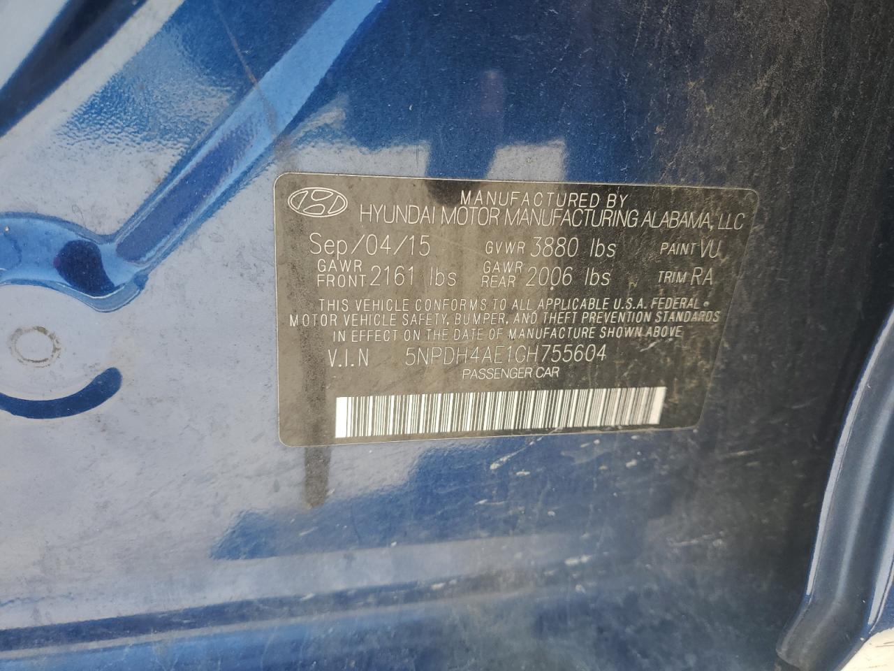 5NPDH4AE1GH755604 2016 HYUNDAI ELANTRA - Image 12