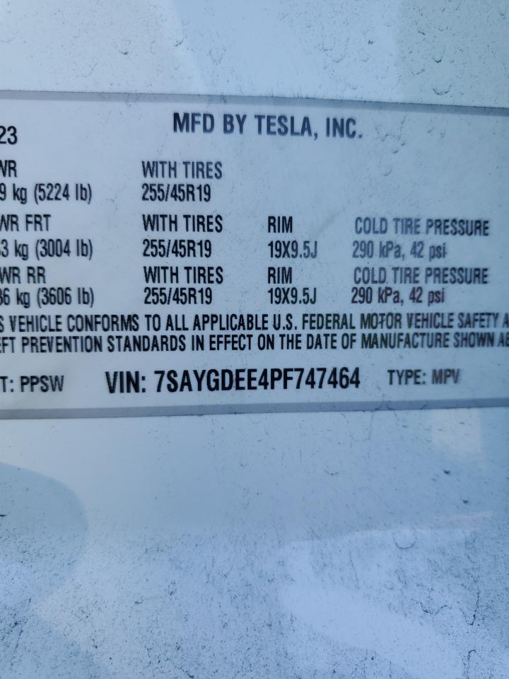 2023 Tesla Model Y VIN: 7SAYGDEE4PF747464 Lot: 71834564