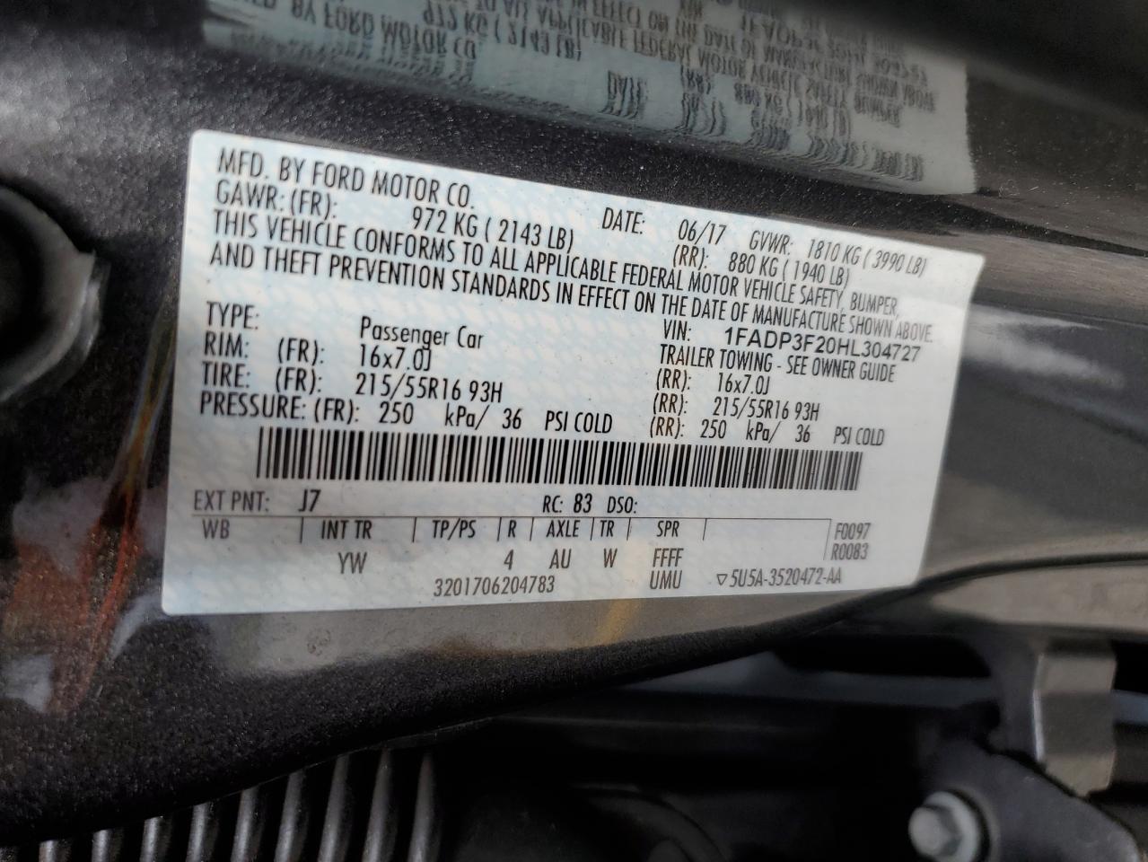 1FADP3F20HL304727 2017 Ford Focus Se