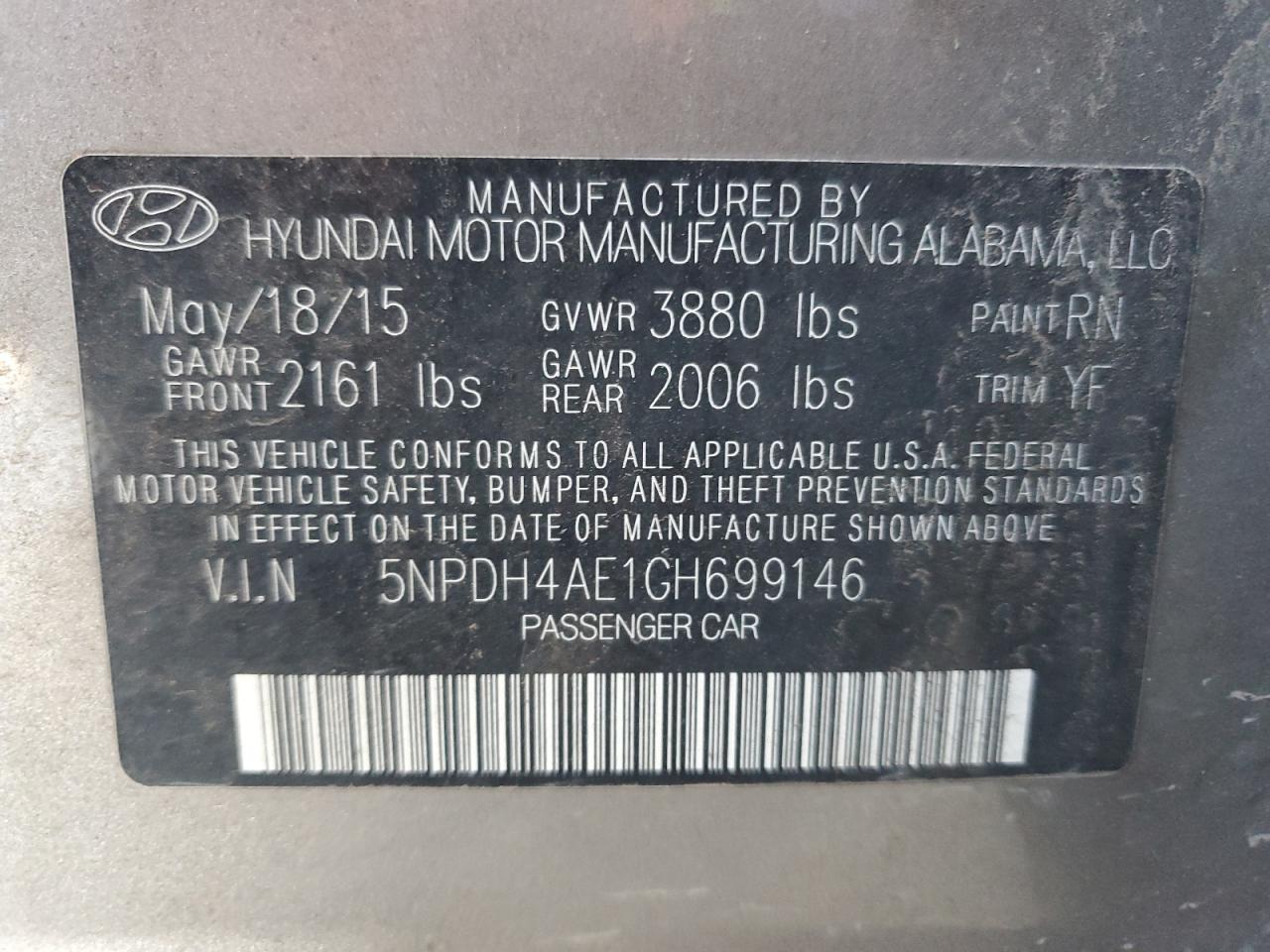 5NPDH4AE1GH699146 2016 Hyundai Elantra Se