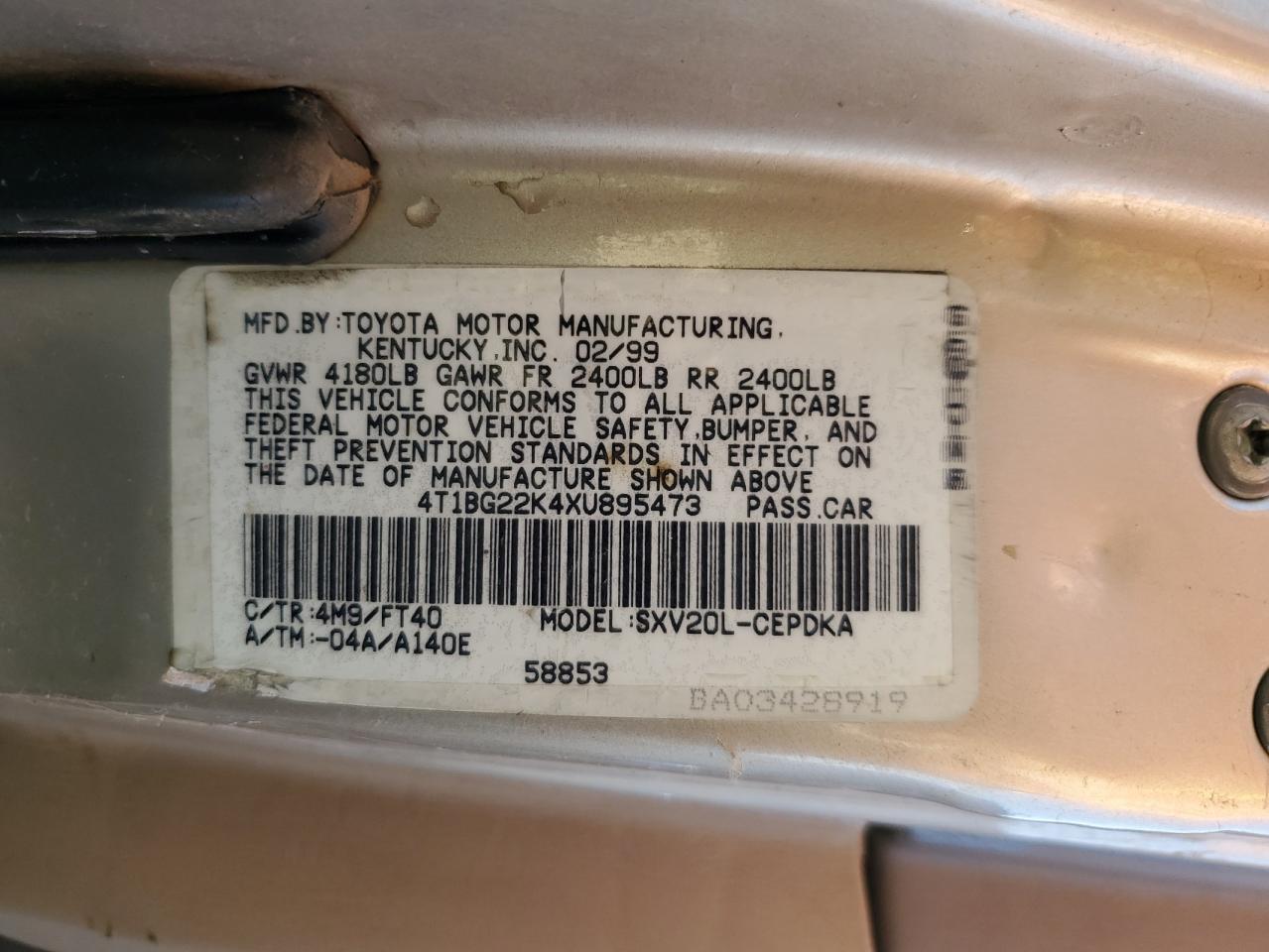 4T1BG22K4XU895473 1999 Toyota Camry Ce