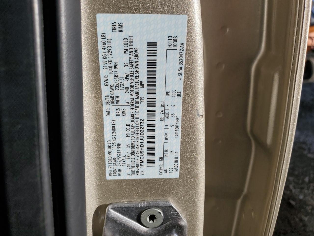 1FMCU9HD1JUD22732 2018 Ford Escape Sel