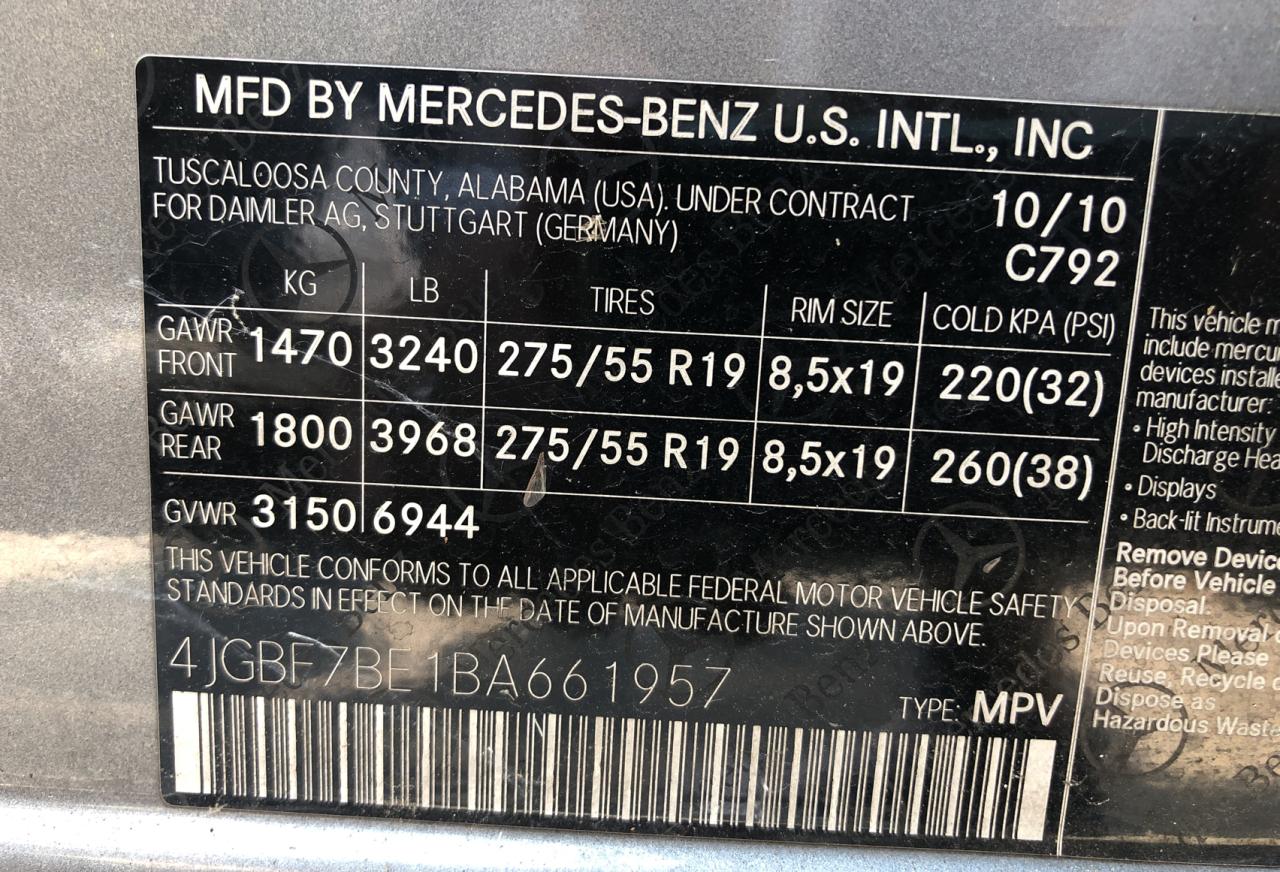 2011 Mercedes-Benz Gl 450 4Matic VIN: 4JGBF7BE1BA661957 Lot: 71426664