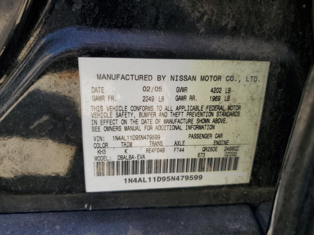 1N4AL11D95N479599 2005 Nissan Altima S