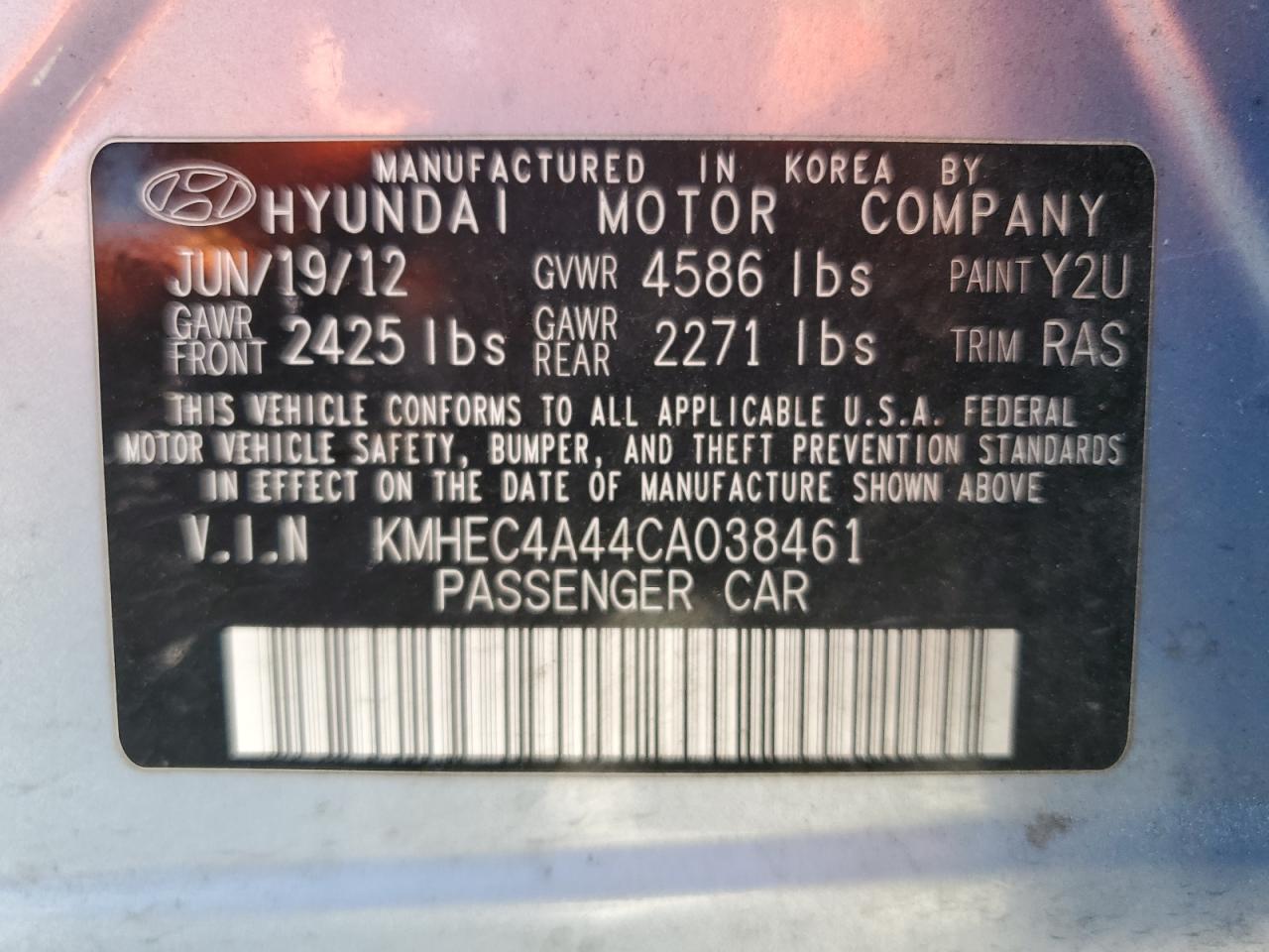 KMHEC4A44CA038461 2012 Hyundai Sonata Hybrid