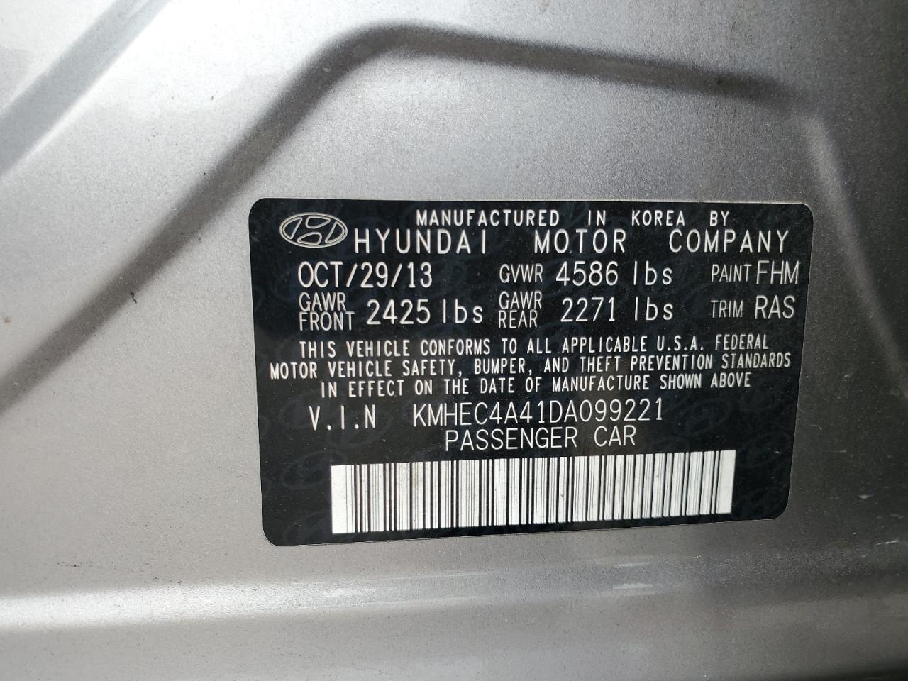 KMHEC4A41DA099221 2013 Hyundai Sonata Hybrid