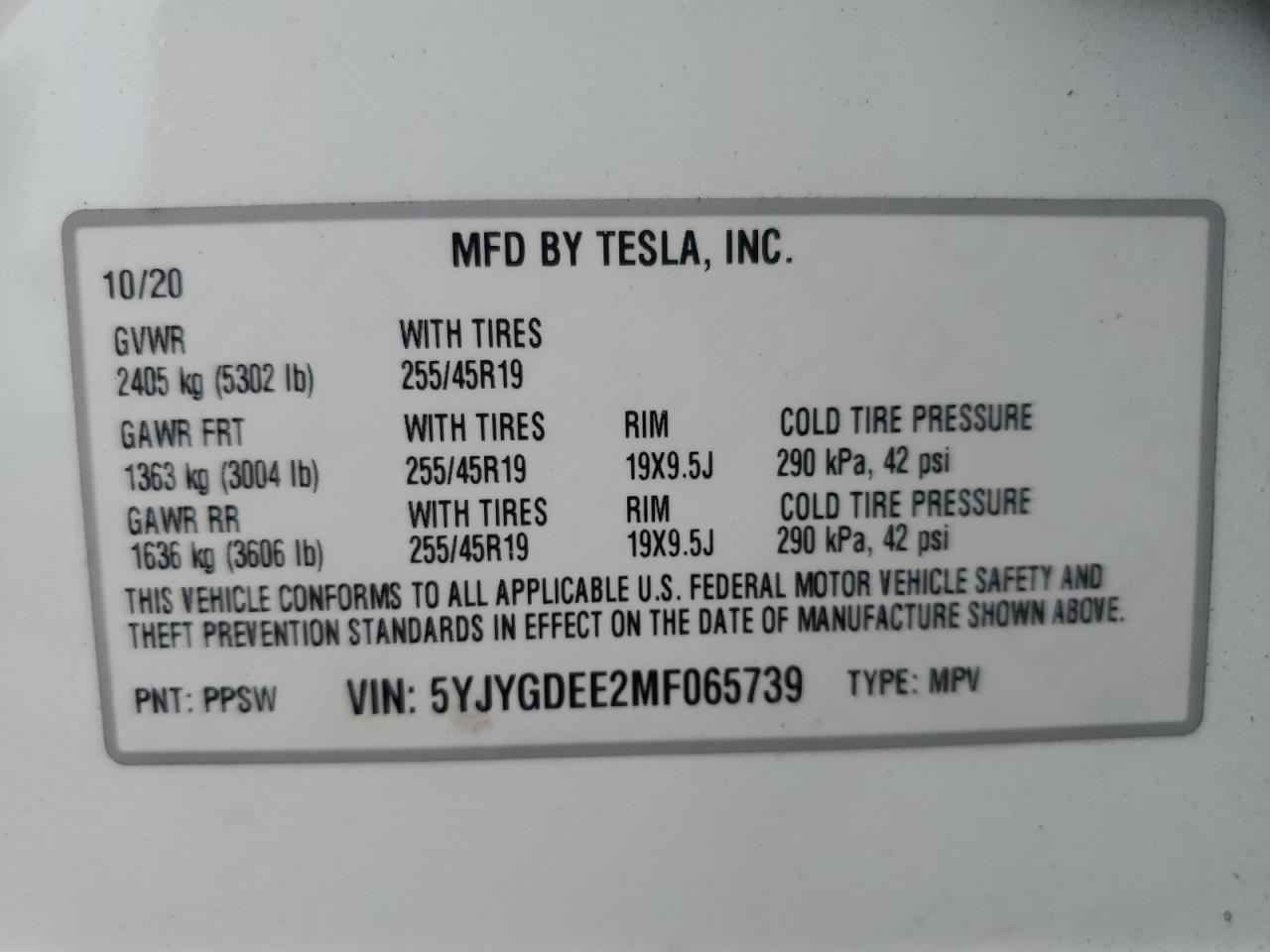 2021 Tesla Model Y VIN: 5YJYGDEE2MF065739 Lot: 69559854