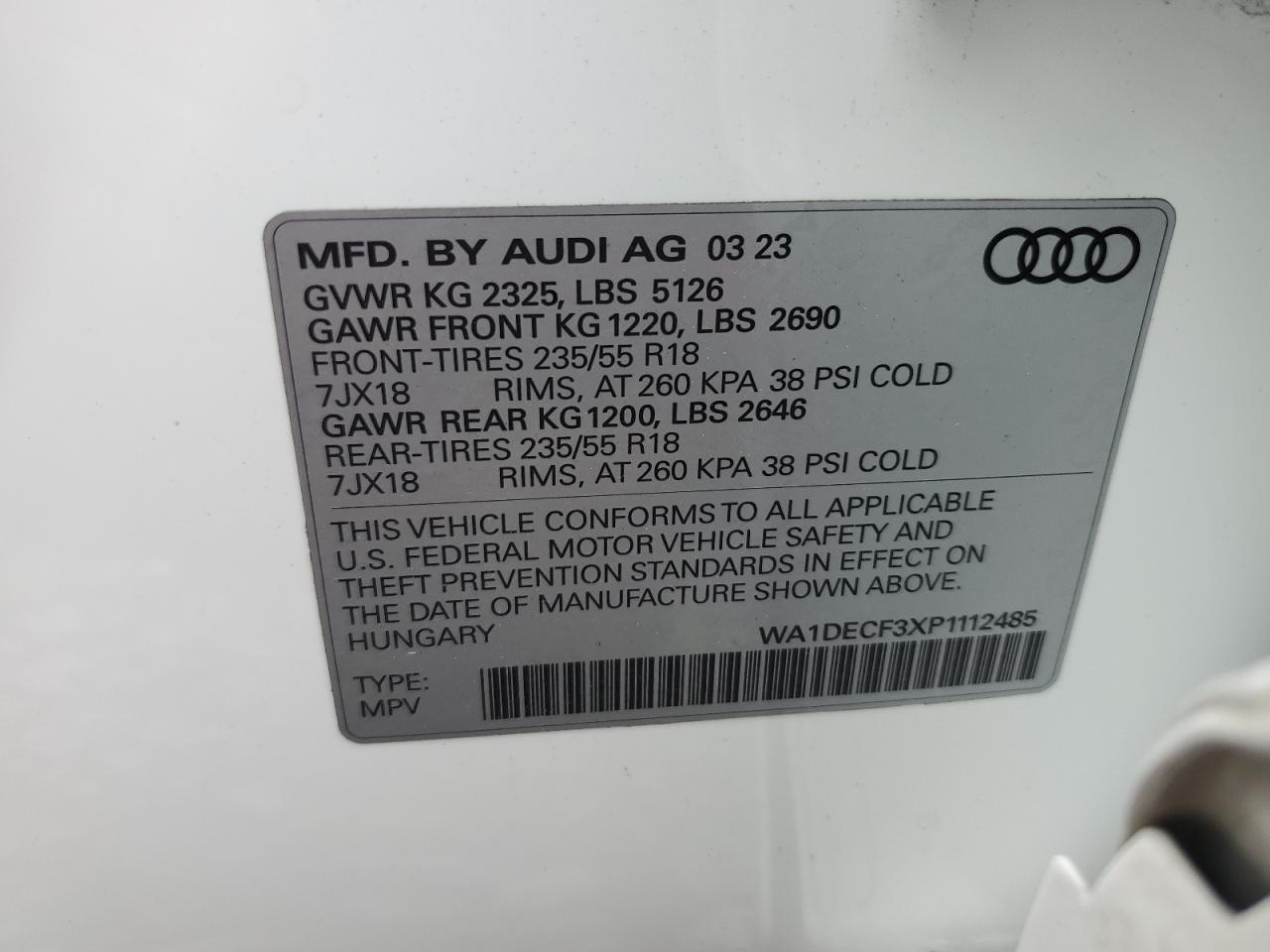 2023 Audi Q3 Premium S Line 45 VIN: WA1DECF3XP1112485 Lot: 71841944