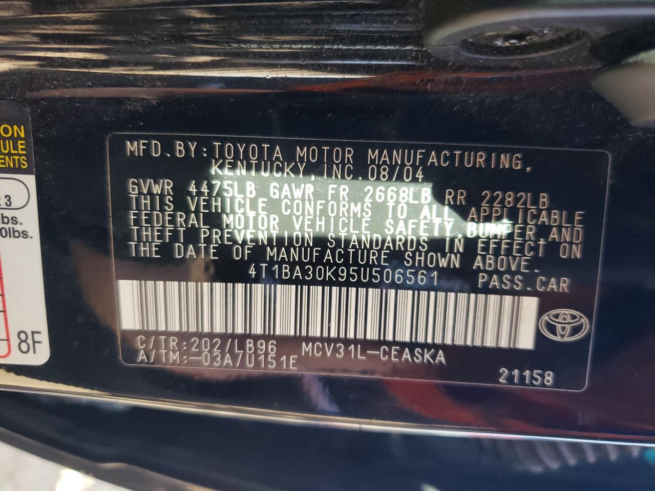 4T1BA30K95U506561 2005 Toyota Camry Se