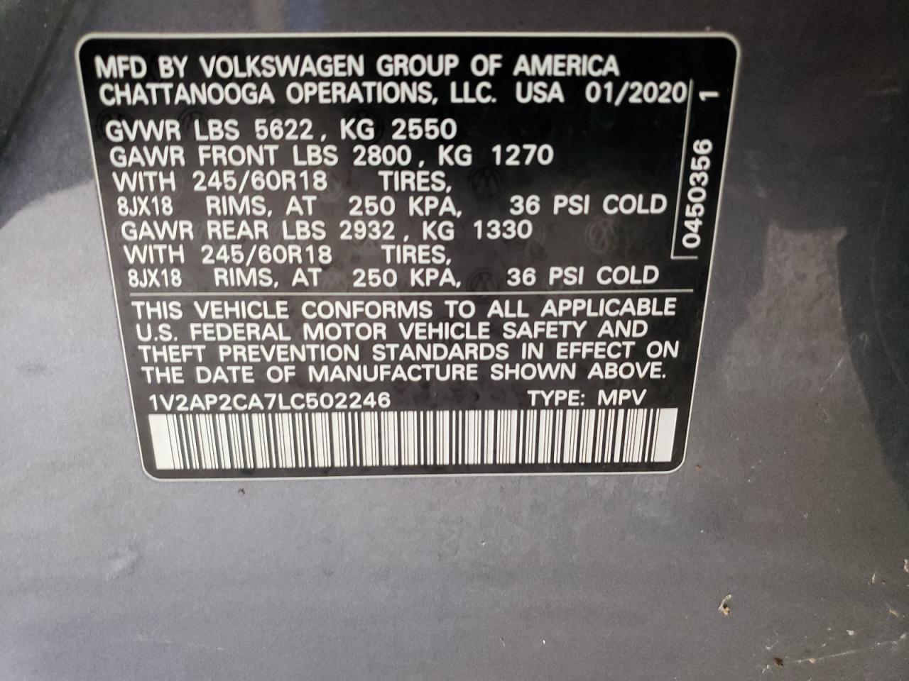 1V2AP2CA7LC502246 2020 VOLKSWAGEN ATLAS - Image 13