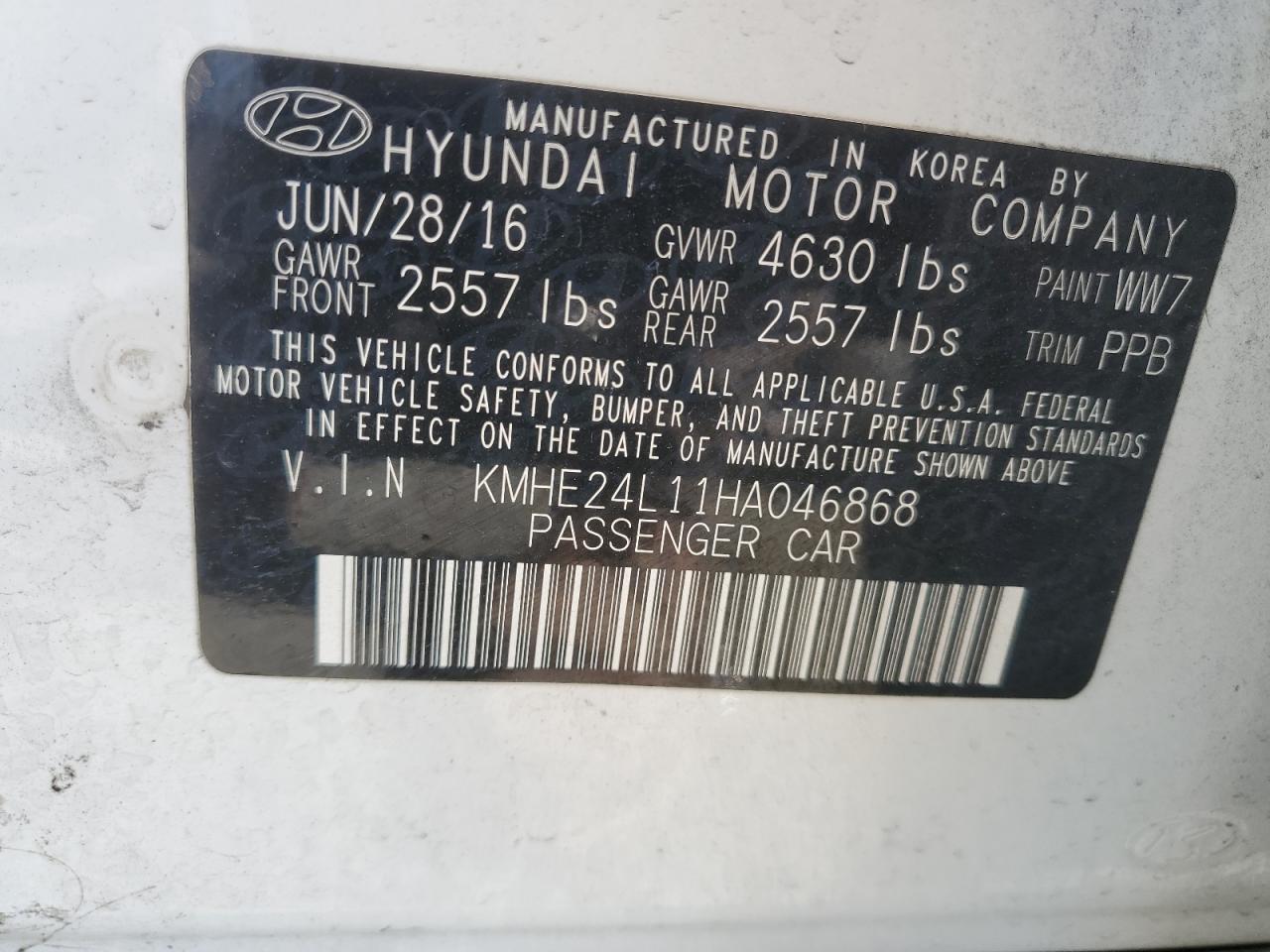 2017 Hyundai Sonata Hybrid VIN: KMHE24L11HA046868 Lot: 72283444