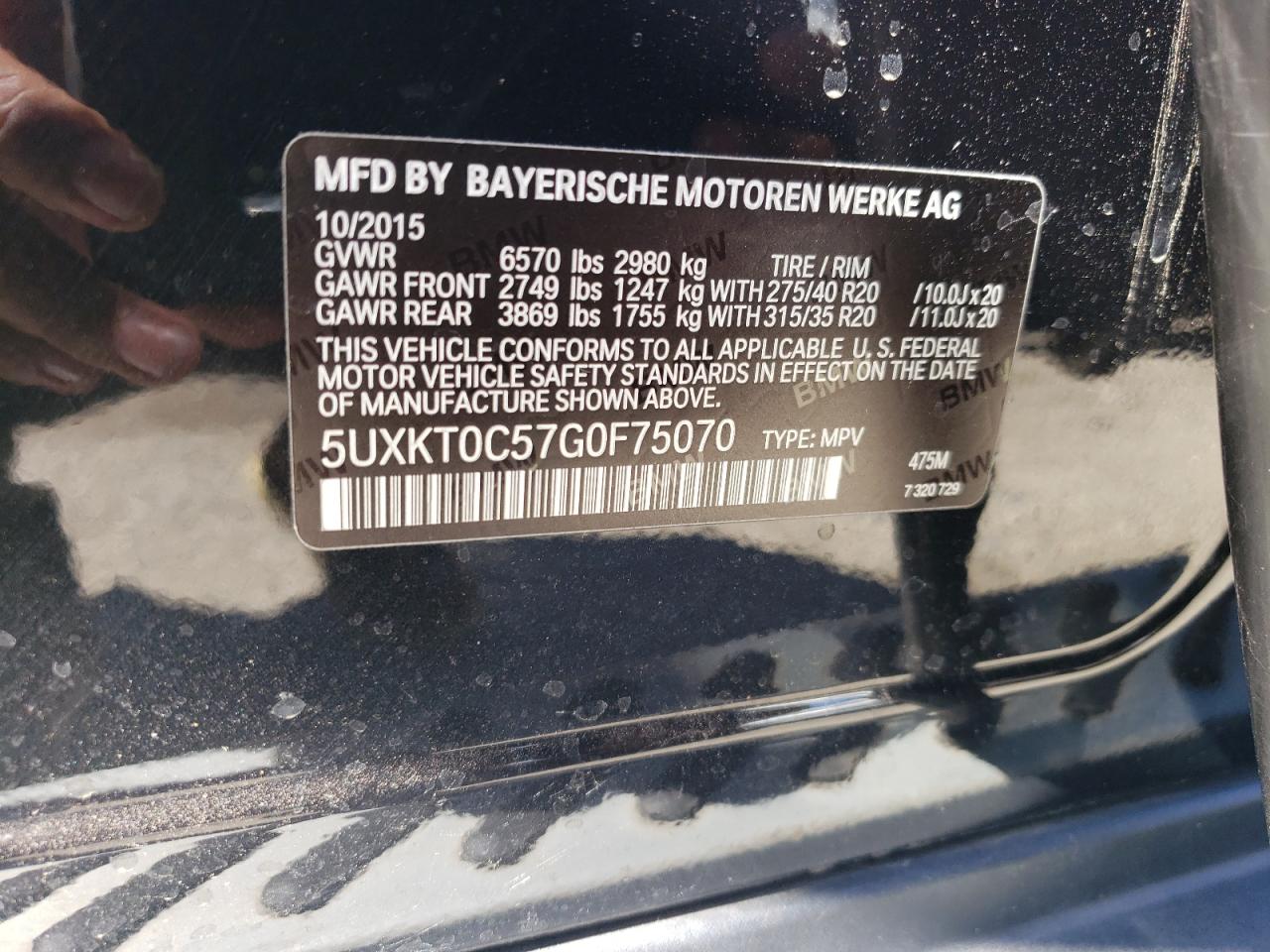 5UXKT0C57G0F75070 2016 BMW X5 Xdr40E