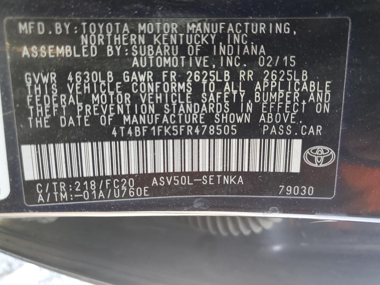 4T4BF1FK5FR478505 2015 Toyota Camry Le